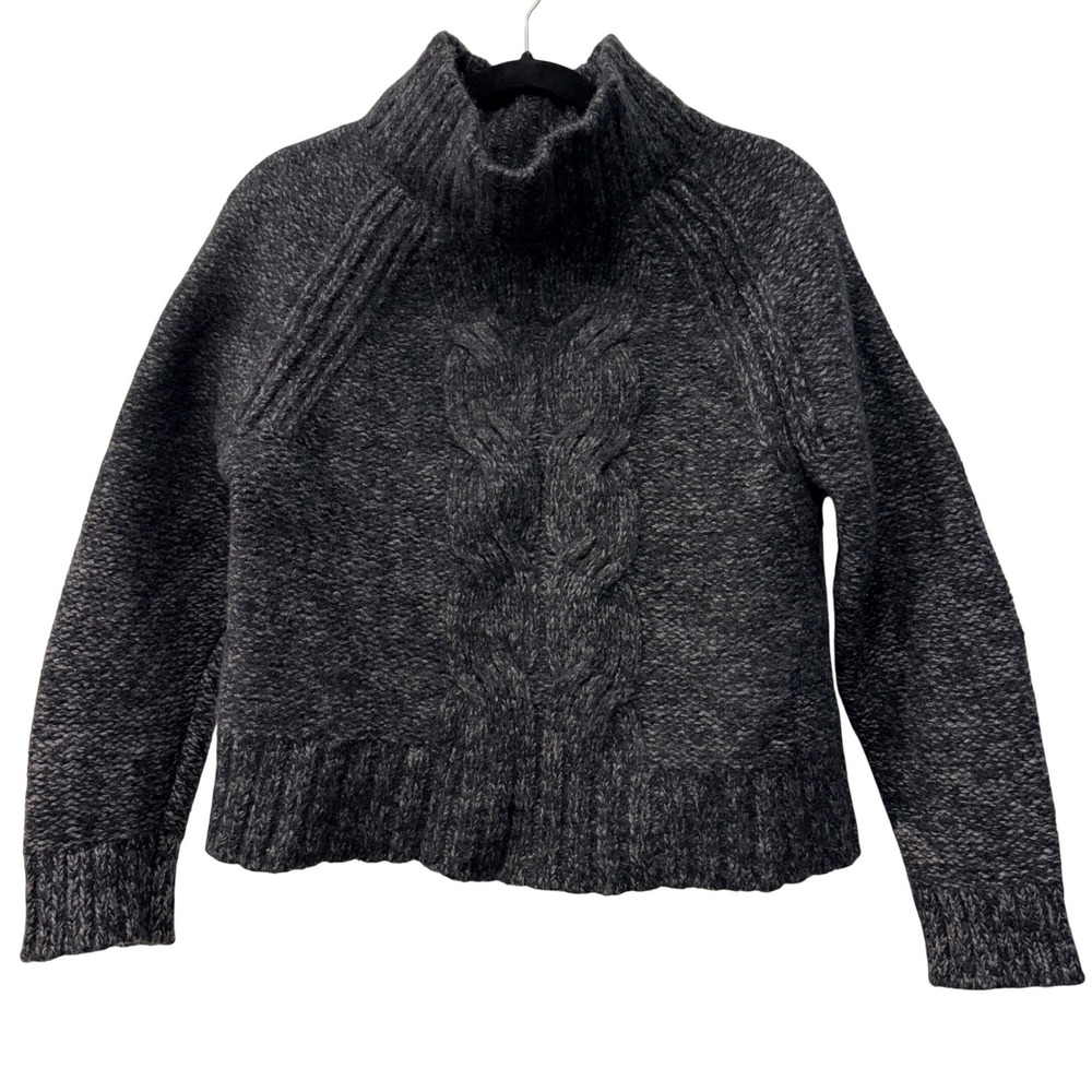 Banana Republic Sweater Womens L Charcoal Gray Cable Knit Wool Blend Mock Neck